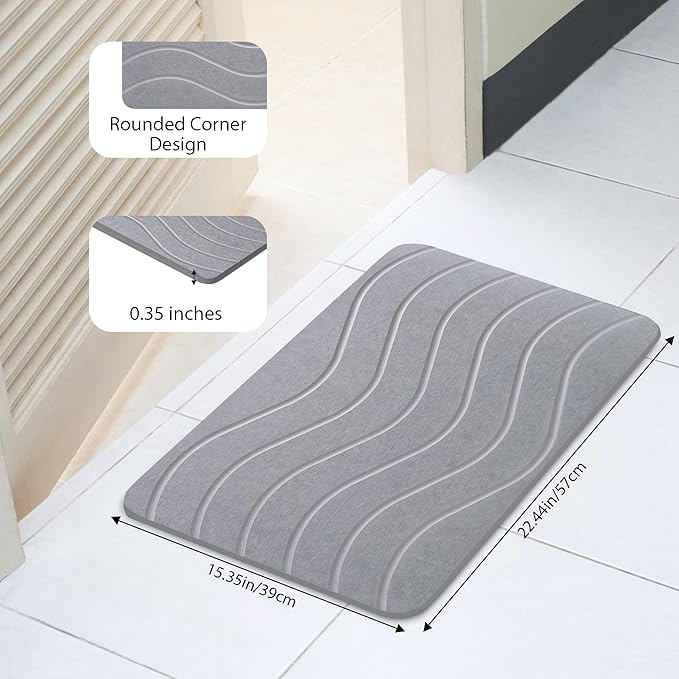 Absorbent Stone Bath Mat, Diatomaceous Earth Shower Mats, Non-Slip Water Absorbing Diatomite Stone Mat for Bathroom Floor, Quick-Drying Easy to Clean (23" x 16" Gray)