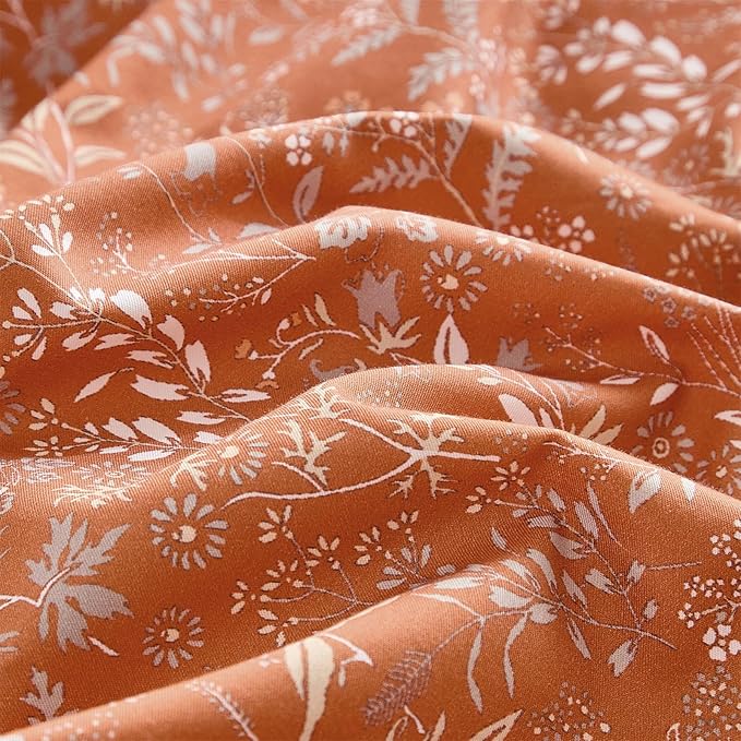 mixinni 3 Pieces Duvet Covers Full Size, 100% Cotton Comforter Cover Wildflower Printed on Pumpkin Floral Bedding Set with Zipper Closure 4 Ties (1 Duvet Cover 80"x90", 2 Pillow Cases 20"x26")