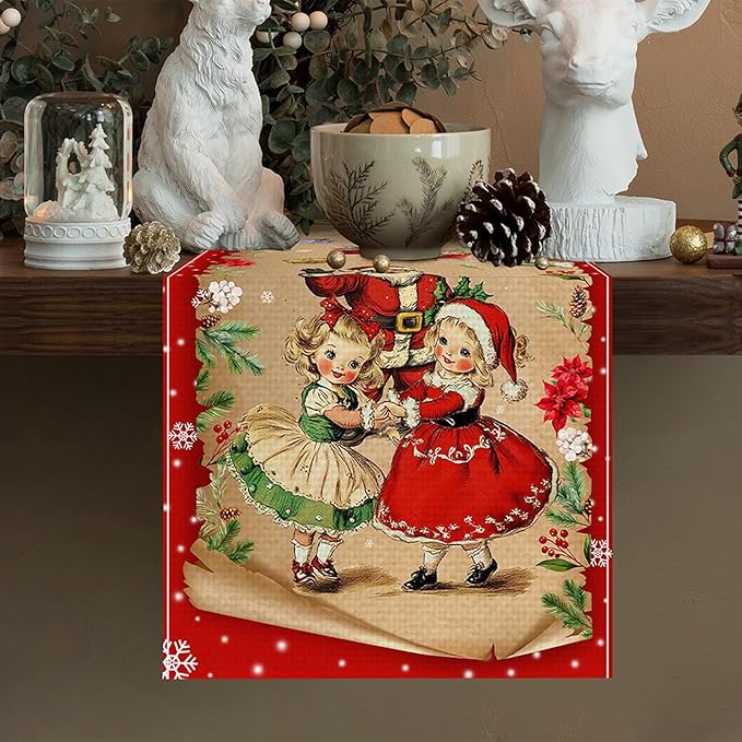 Merry Christmas Burlap Table Runner Seasonal Spring Fall Kitchen Dining Linen Table Decoration for Indoor Outdoor Home Party Dinner 13x72 Inch