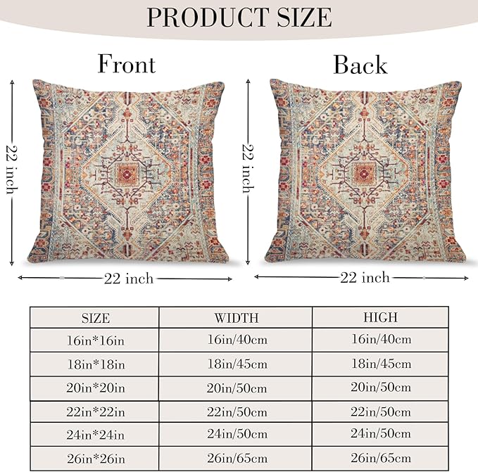 Boho Throw Pillow Covers 22x22 inch Set of 2,Boho Vintage Carpet Pattern Antique Ethnic Decor Double Sided Pattern Cushion Cover Soft Pillow Case Living Sofa Room Bed Square Pillow Cover