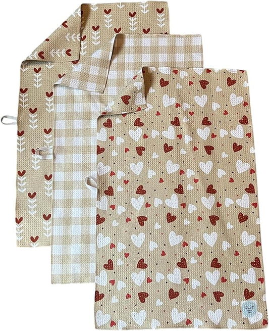|| 3 Pack|| Double Sided || Not Your Ordinary Dish Towels || Waffle Weave Microfiber|| Highly Absorbent || Hanging Loop || Dish Cloths || Modern || Designer Prints || Valentines