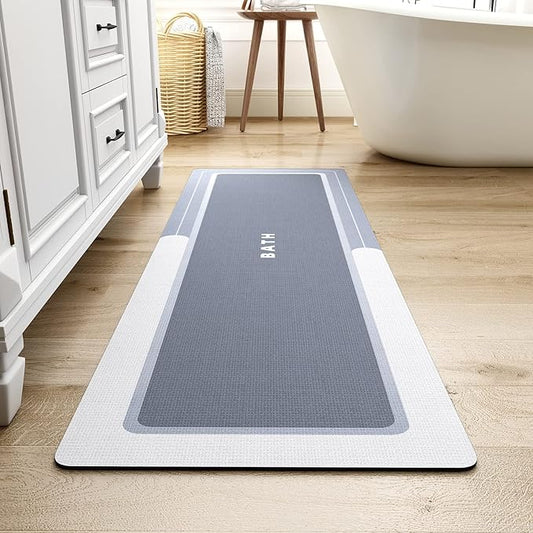 MontVoo-Bath Mat Rug Runner Long Bathroom Mat Rug Non Slip Super Absorbent Stain Resistant Quick Dry Thin Bathroom Rug Fit Under Door-Bath Mats for Bathroom Floor Bathtub Vanity-Bathmat 17"x59" Blue