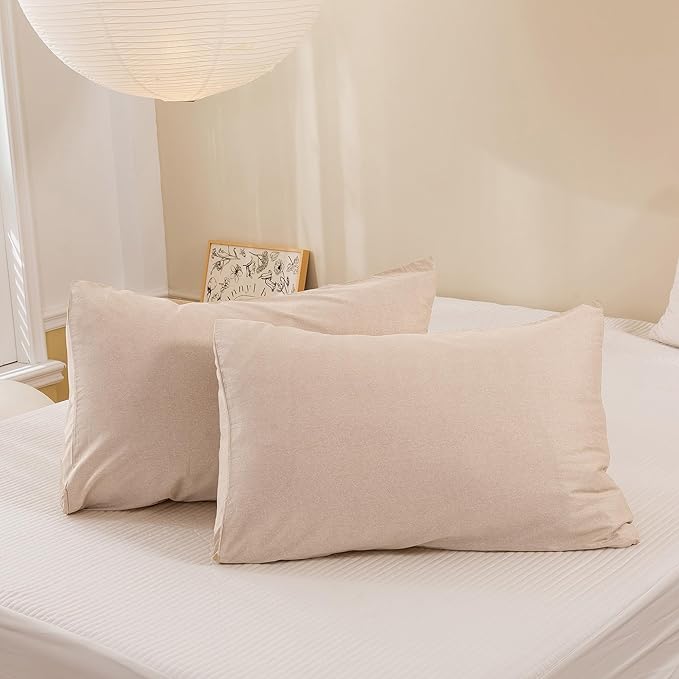 ECOCOTT Khaki Duvet Cover Queen Size - 100% Washed Cotton Durable Soft Comfy Duvet Cover Set, Lightweight and Breathable with Zipper Closure & Corner Ties (Khaki, 90''x90'')