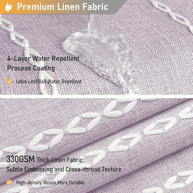 BTTN Extra Long Shower Curtain, 72x96 Long Striped Boho Chic Linen Fabric Heavy Duty Shower Curtain with Hooks, Tall Bohemian Farmhouse Luxury Tassel Thick Cloth Shower Curtain for Bathroom, Lavender