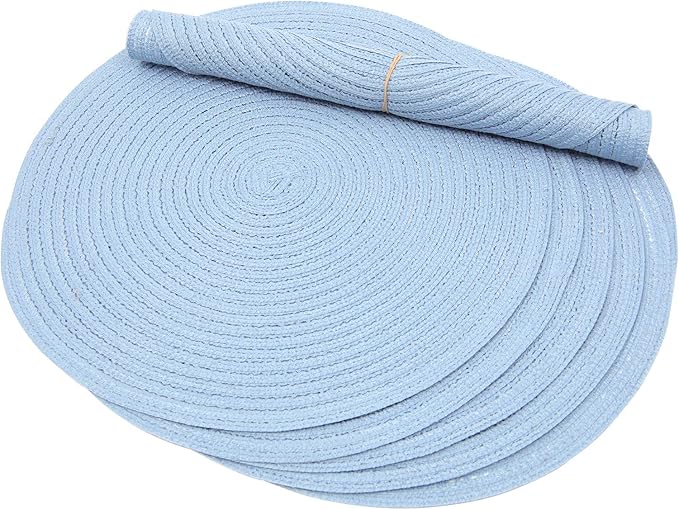 SHACOS Round Braided Placemats Set of 6 Round Table Mats for Dining Tables 15 inch (Light Blue, 6)