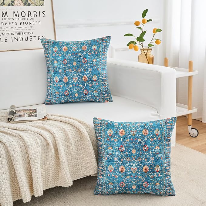 Boho Throw Pillow Covers 16x16 inch Set of 2,Boho Vintage Carpet Pattern Antique Ethnic Decor Double Sided Pattern Cushion Cover Soft Pillow Case Living Sofa Room Bed Square Pillow Cover