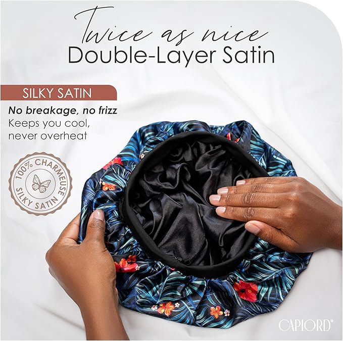 Satin Bonnet Adjustable Sleeping Silk Bonnet Black Women Men Double Layer Satin Silk Sleep Cap Hair Wrap Large Curly Hair