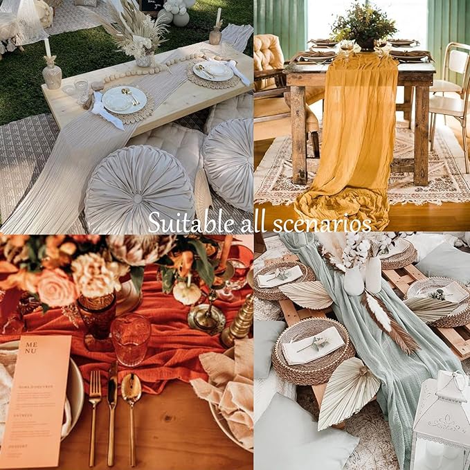 Cheesecloth Table Runner 13.3FT Long Yellow Boho Table Runner Wrinkle Rustic Gauze Wedding Dining Table Decorations for Birthday Party Baby Shower Event Easter Table Decoration