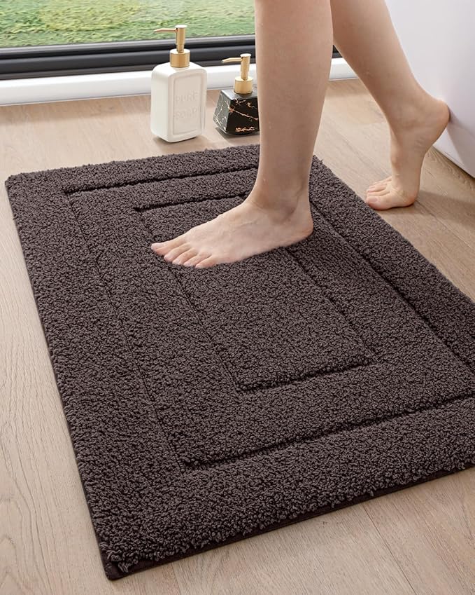 DEXI Bathroom Rug 36x24, Non Slip Washable Bath Mat for Shower Floor, Absorbent Soft Bathmat with Rubber Backing, Quick Dry Microfiber Carpet, Brown