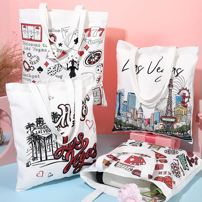 Paterr 4 Pcs City Souvenir Tote Bag-New York Chicago Seattle Los Angeles Boston San Francisco Paris Italy Las Vegas Nashville