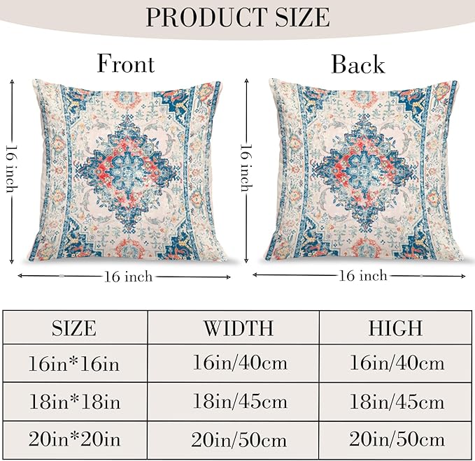 Boho Throw Pillow Covers 16x16 inch Set of 2,Bohemian Vintage Carpet Pattern Antique Ethnic Decor Double Sided Pattern Cushion Cover Soft Pillow Case Living Sofa Room Bed Square Pillow Cover