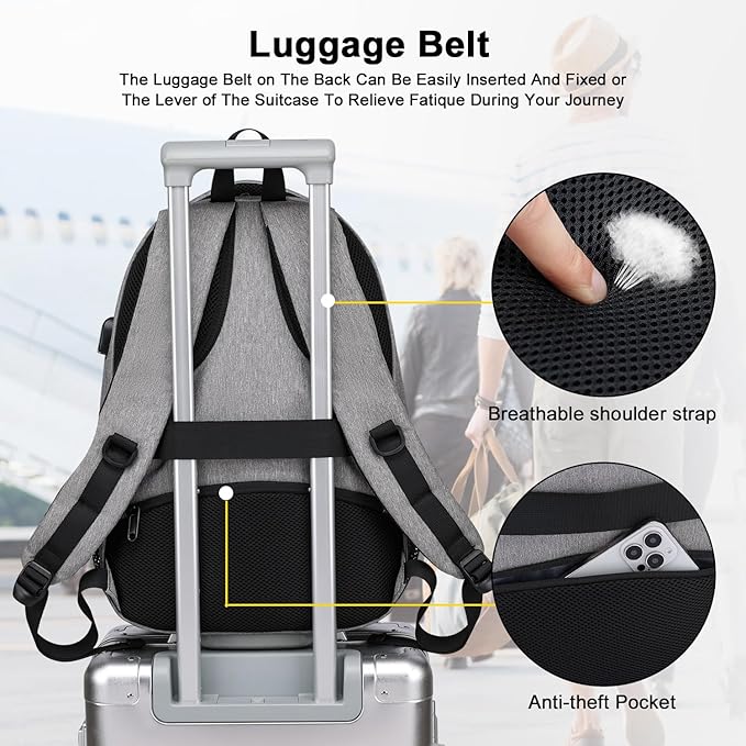 Asenlin Travel Laptop Backpack for Women & Men,Water Resistant Business Slim Sturdy Laptops Backpack with USB Charging Port,Fits 15.6 Inch Notebook College School Computer Bag-Grey
