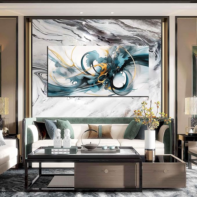 LAOTOART Abstract Painting Canvas Wall Art for Living Room - Blue Wall Decor Bedroom - Modern Wall Art for Office Size 24" x 48"