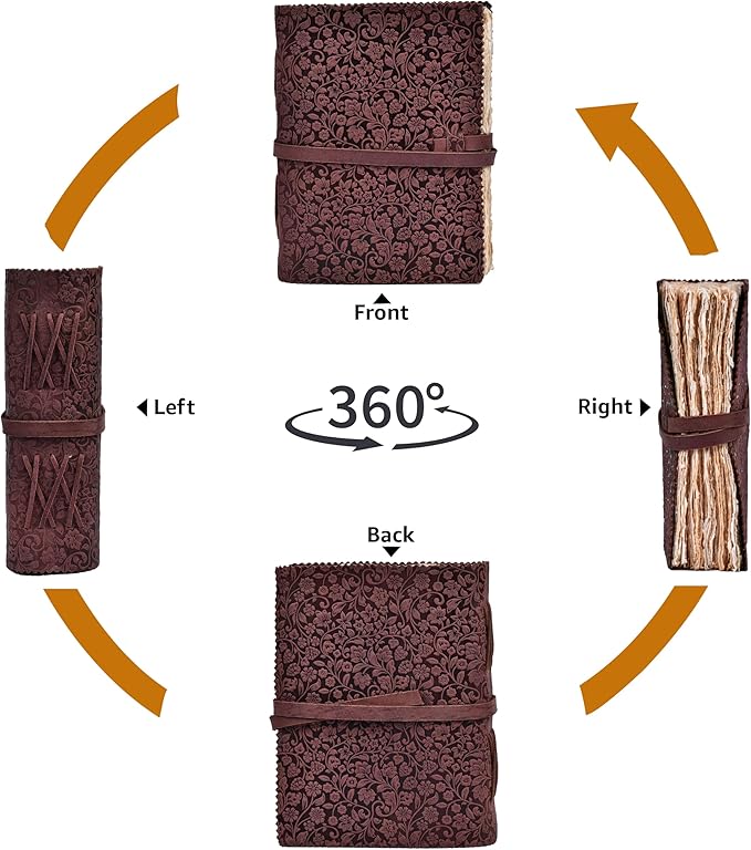 LEATHER VILLAGE Leather Bound Floral Embossed Journal for Women Men - 200 Pages, 8”X6”(A5), Fuchsia - Book of Shadows, Vintage Blank Paper Travel Diary, Notebook for Writing, Drawing, Sketchbook