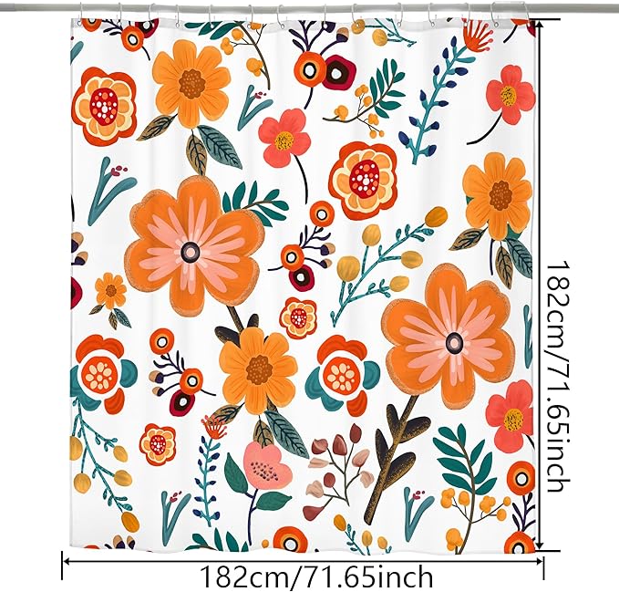 Bohemian Bathroom Curtain Colorful Boho Floral Print Beautiful Bright Polyester Fabric Cloth Shower Curtain for Bathroom Decoration, 72"x72"