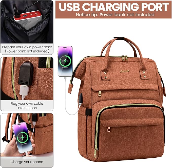 LOVEVOOK Laptop Backpack for Women,15.6 Inch Professional Womens Travel Backpack Purse Computer Laptop Bag Nurse Teacher Backpack,Waterproof College Work Bags Carry on Back Pack with USB Port,Orange