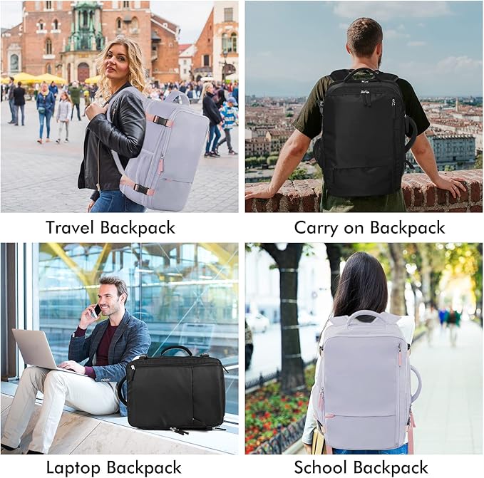 Beraliy Travel Backpack for Women, Airline Approved Backpack, Carry On Backpack,17.3 Inch Laptop Backpack,Personal Item Bag for College Weekender Business Hiking, Purple