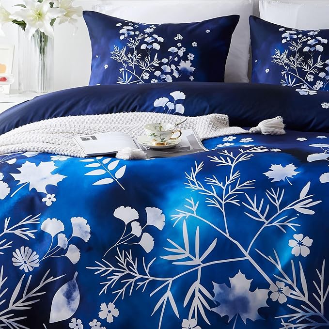 Cupocupa Duvet Cover Full Size Set Boho Floral Pattern Full Duvet Cover Set for Full Size Bed Vintage Soft Bedding Leaf Print Duvet Cover with Pillowcases