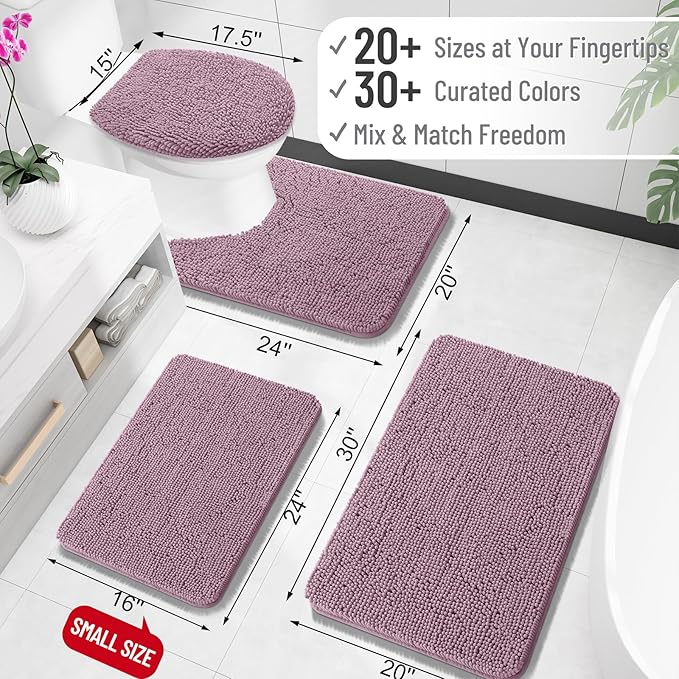 OLANLY Bathroom Rugs 24x16, Extra Soft Absorbent Chenille Bath Rugs, Rubber Backing Quick Dry, Machine Washable Bath Mats for Bathroom Floor, Tub and Shower, Home Decor Accessories, Deep Plum
