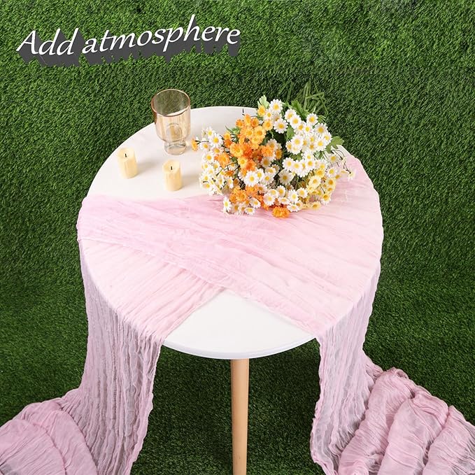 Light Pink Cheesecloth Table Runner Boho Gauze Cheese Cloth Runner 13.3FT Sheer Table Runner Summer Wedding Dining Decorations for Holiday Birthday Baby Shower Event Table Decorations for Party