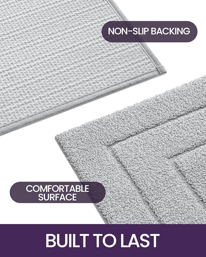 DEXI Bathroom Rug 36x24, Non Slip Washable Bath Mat for Shower Floor, Absorbent Soft Bathmat with Rubber Backing, Quick Dry Microfiber Carpet, Light Grey