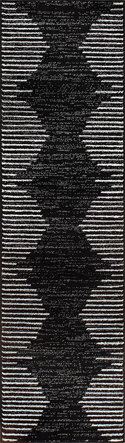 Rugshop Bohemian Stripe Stain Resistant High Traffic Living Room Kitchen Bedroom Dining Home Office Runner Rug 2'7" x 8' Black