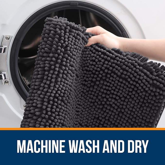 OLANLY Bathroom Rugs 44x32, Extra Soft Absorbent Chenille Bath Rugs, Rubber Backing Quick Dry, Machine Washable Bath Mats for Bathroom Floor, Tub and Shower, Home Decor Accessories, Dark Grey