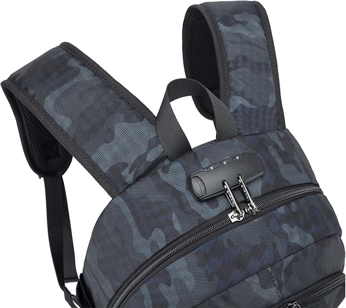 Tzowla Business Laptop Backpack Water Resistant Anti-Theft Backpack with USB Charging Port and Lock 15.6 Inch Computer Backpacks for Women Men, Casual Hiking Travel Daypack (Navy Blue Camo)