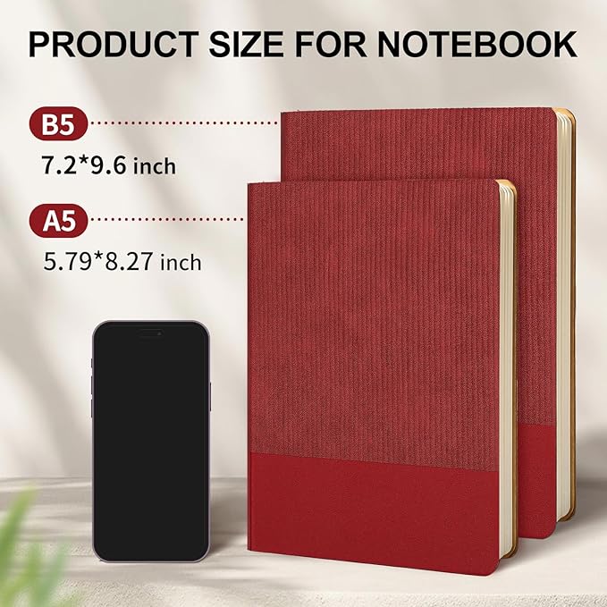 Lined Journal Notebook for Work College Ruled Note Book 5.79"x8.27" A5 PU Leather Daily Journaling 216 Pages for Women Men Writing Home School Supplies Business (A5 Lined 216pages, 2 Pack-BlackRed)