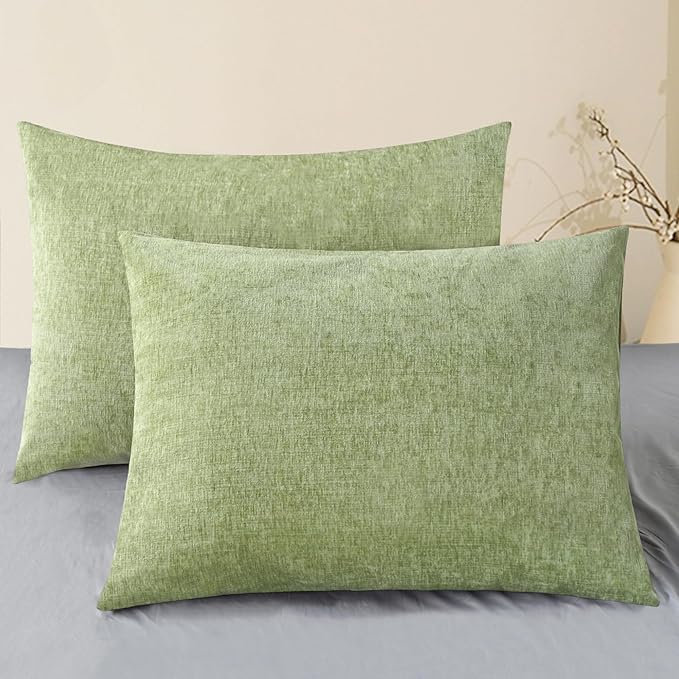 CaliTime Throw Pillow Covers Decorative 20 X 26 Inches Pack of 2 Cozy Chenille Standard Pillow Shams Cases for Couch Sofa Bed Living Room Home Sage Green