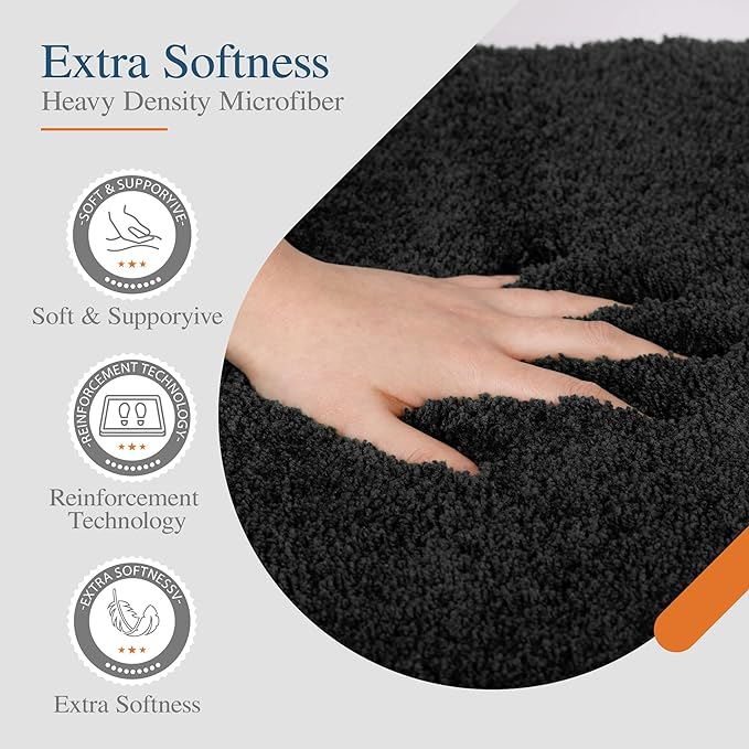 Walensee Large Bathroom Rug (24 x 48, Black) Extra Soft and Absorbent Shaggy Bath Mat Machine Washable Microfiber Non Slip Luxury Floor Mat