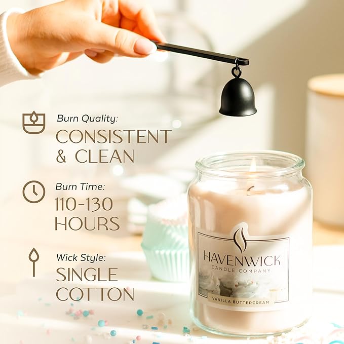 Havenwick Vanilla Buttercream Soy Blend 22-oz Large Jar Candle, Long Lasting 110-130 Hour Burn Time with Single Cotton Wick, Relaxing Scented Candles for New Home Gift & Housewarming Parties