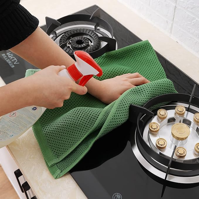 Homaxy 100% Cotton Waffle Weave Kitchen Dish Towels, Ultra Soft Absorbent Quick Drying Cleaning Towel, 13 x 28 Inches, 4-Pack, Grass Green