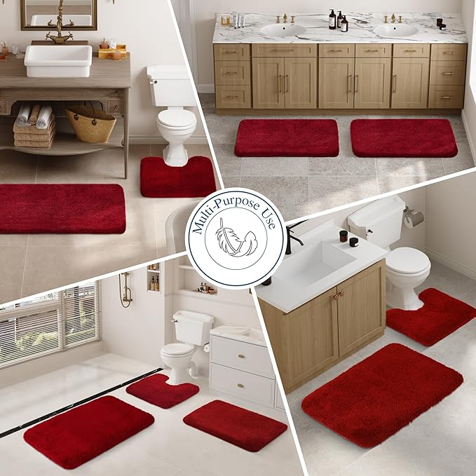 Walensee Red High Pile Bathroom Rug, 24 x 48, Extra Soft & Absorbent, Non Slip, Machine Washable, Luxury Bath Mat for Bathroom