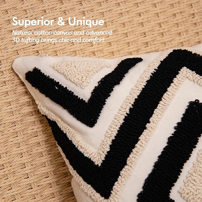 lifein 18x18 Pillow Covers-Throw Pillow Cover,Tufted Boho Jacquard Pillow Covers,Farmhouse Decorative Pillow Cover,Pillow Cases for Gift,Couch,Sofa,Bed,Chair,Living Room,Home Decor(18x18inch)