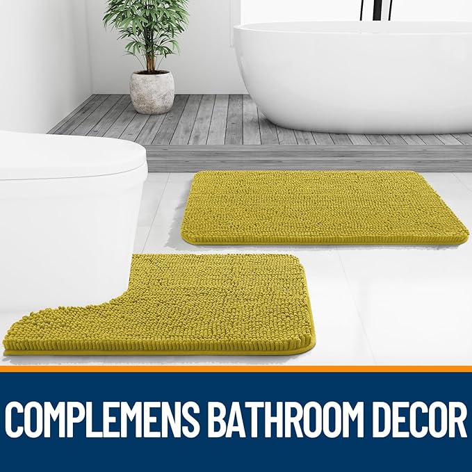 OLANLY Bathroom Rugs 44x24, Extra Soft Absorbent Chenille Bath Rugs, Rubber Backing Quick Dry, Machine Washable Bath Mats for Bathroom Floor, Tub and Shower, Home Decor Accessories, Deep Mustard
