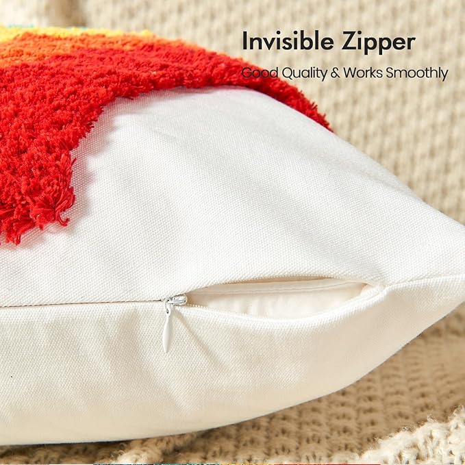 lifein 18x18 Pillow Covers-Throw Pillow Cover,Tufted Boho Jacquard Pillow Covers,Farmhouse Decorative Pillow Cover,Pillow Cases for Gift,Couch,Sofa,Bed,Chair,Living Room,Home Decor(18x18inch)