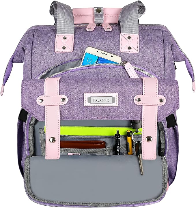 FALANKO Laptop Backpack for Women, Anti Theft Backpacks with USB Charging Port RFID Anti Theft Water Resistant,Wide Top Open Work Teacher College Travel Computer Bag for Woman Fits 15.6 Inch Laptop