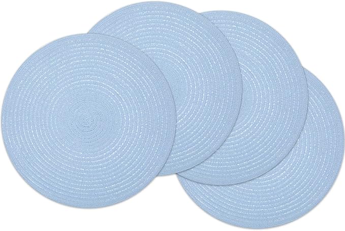 SHACOS Round Braided Placemats Set of 4 Washable 15 inch Round Non Slip Table Place Mats for Dining Tables (Light Blue, 4)