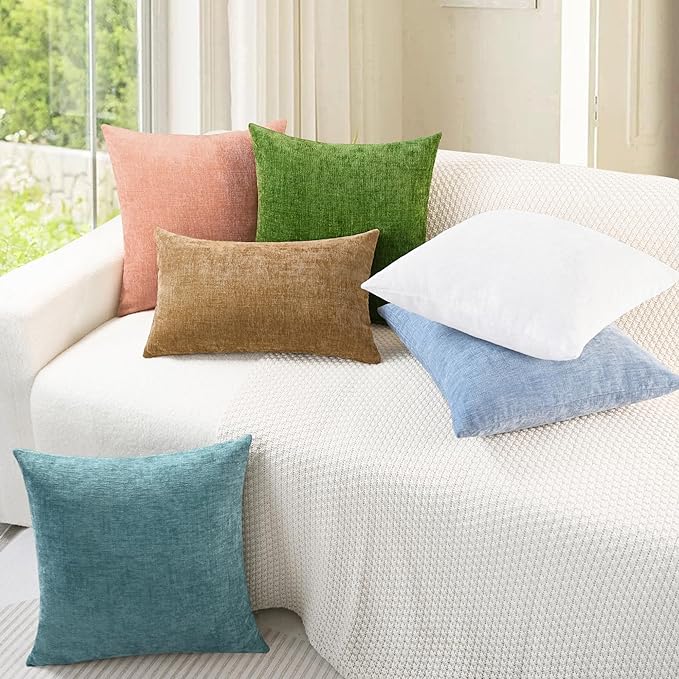 CaliTime Throw Pillow Covers Decorative 22 X 22 Inches Pack of 2 Cozy Chenille Cushion Cases for Couch Sofa Bed Living Room Home Baby Blue