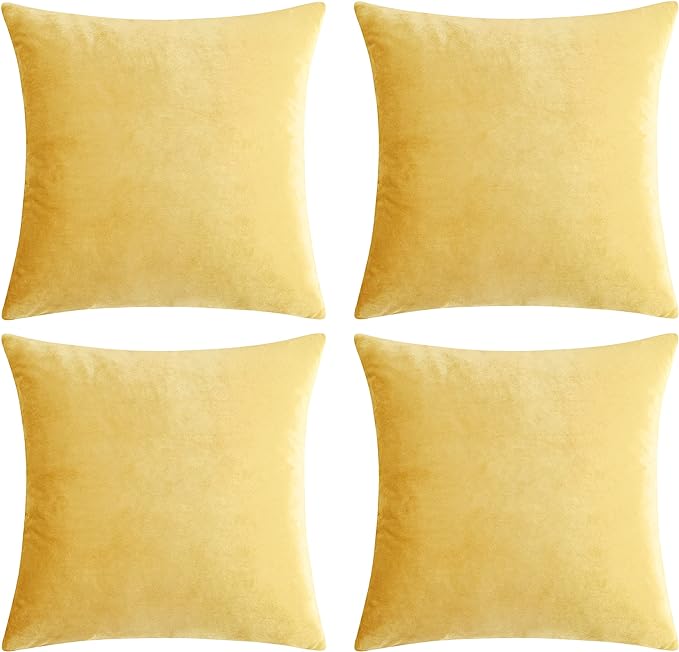 GIGIZAZA Decorative Throw Pillow Covers 20 x 20, Yellow Sofa Pillow Covers Velvet, Set of 4 Decor Square Cushion Covers