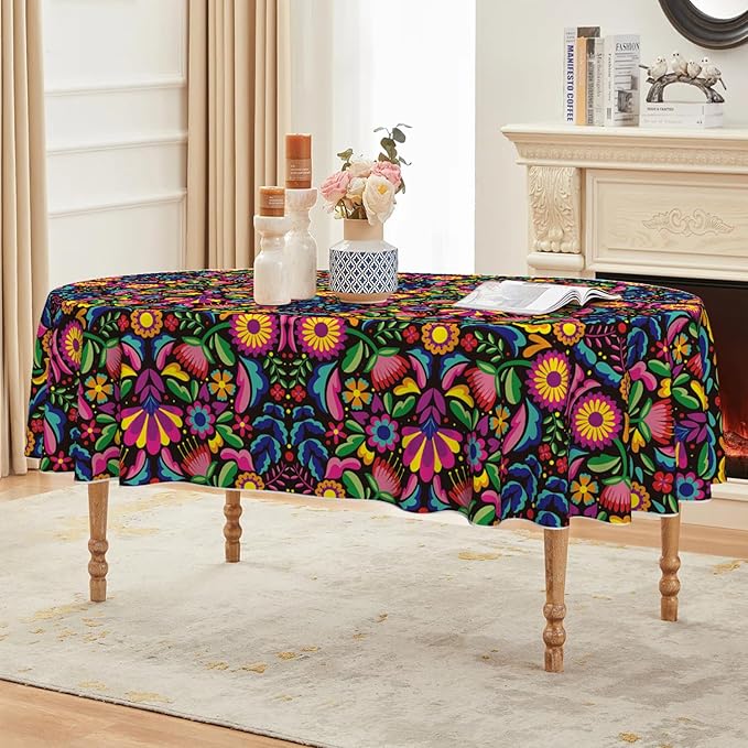 Horaldaily Mexico Tablecloth 60x84 Inch Oval, Halloween Cinco De Mayo Fiesta Washable Seasonal Table Cover for Party Picnic Dinner Decor