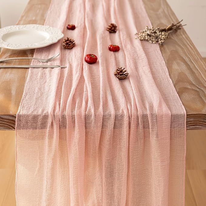 Keketo Pink Table Runner Cheese Cloth Rustic Gauze Cheesecloth Table Runner 120 Inch 10 FT for Wedding Baby Shower Bridal Shower Party Sheer Boho Home Tea Party Decorations