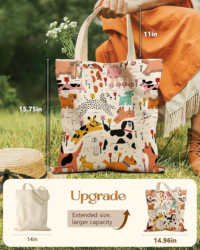 Aesthetic Tote Bag for Girls - with Magnetic Buckle and Zipper Inner Pocket for Women Lady Canvas Cotton Tote Bag