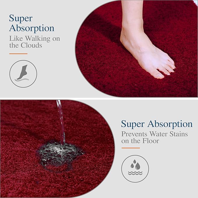 Walensee Large Bathroom Rug (24 x 36, Red) Extra Soft and Absorbent Shaggy Bath Mat - Machine Washable Microfiber Material, Non Slip, Luxury Bathroom Floor Mat