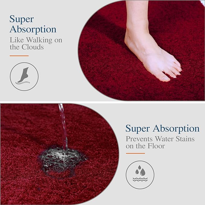 Walensee Red High Pile Bathroom Rug, 24 x 48, Extra Soft & Absorbent, Non Slip, Machine Washable, Luxury Bath Mat for Bathroom