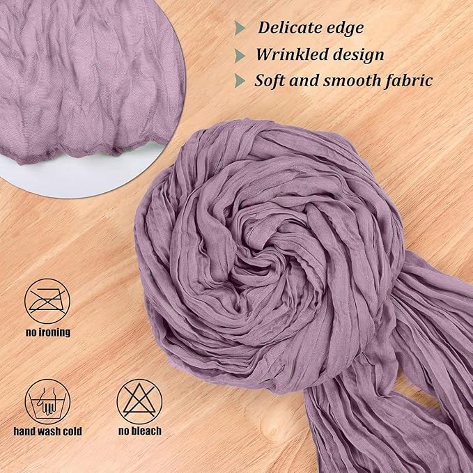 Purple Cheesecloth Table Runner 13.3FT Long Boho Gauze Sheer Fabric Table Runner Wedding Dining Table Decorations for Holiday Birthday Party Baby Shower Event Picnic Table Decorations