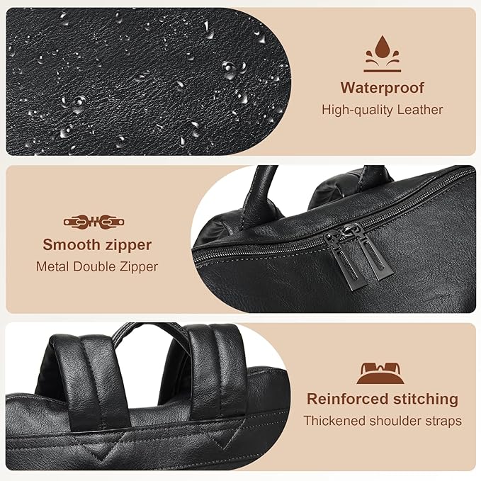 Shrrie Laptop Backpack for Women 15.6 inch,Travel Leather Backpack Purse Nurse Teacher Carry on Backpack Computer Bag,Professional Water-Resistant College Business Work Casual Daypack,Two-tone Black