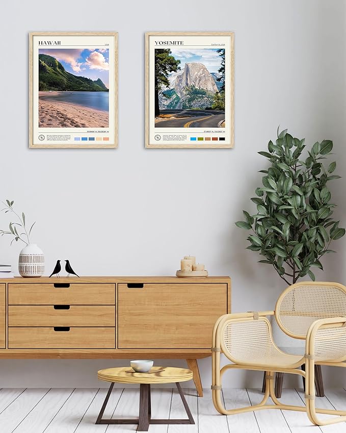 HesenDot Natural OAK Wood Hawaii Framed Wall Art,12x16in Makana Mountain Natural Scenery Canvas Wall Print,Classic Urban City Landmark Wall Decor for Living Room,Bedroom,Office Gallery Gifts Set of 1