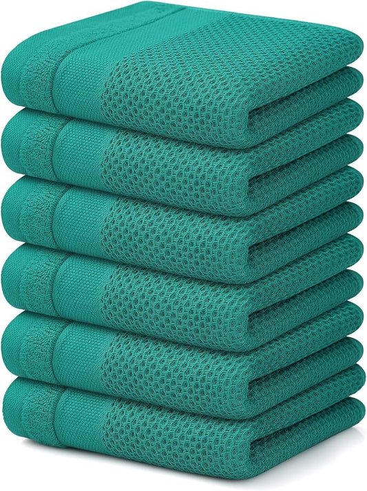 Homaxy 100% Cotton Waffle Weave Kitchen Towels, 13 x 28 Inches Super Absorbent and Machine Washable Dish Towels for Drying Dishes, 6-Packs, Green